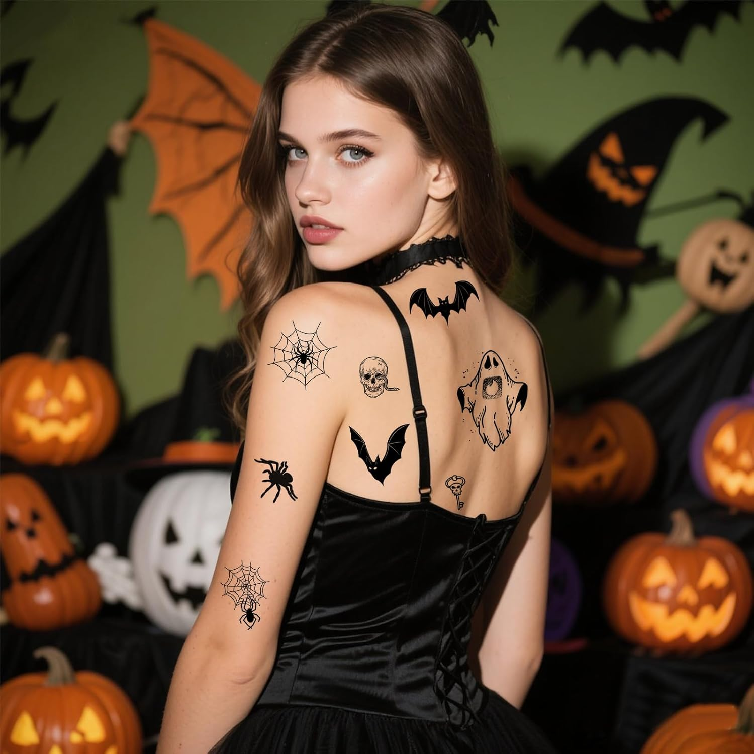 DHWEKU Halloween Tattoo, Spider Tattoos, Temporary Scary Spider Tattoo Stickers for Halloween Party, Costume, Makeup and Decoration, 6 Sheets, Ideal for Women, Men and Children image number 4