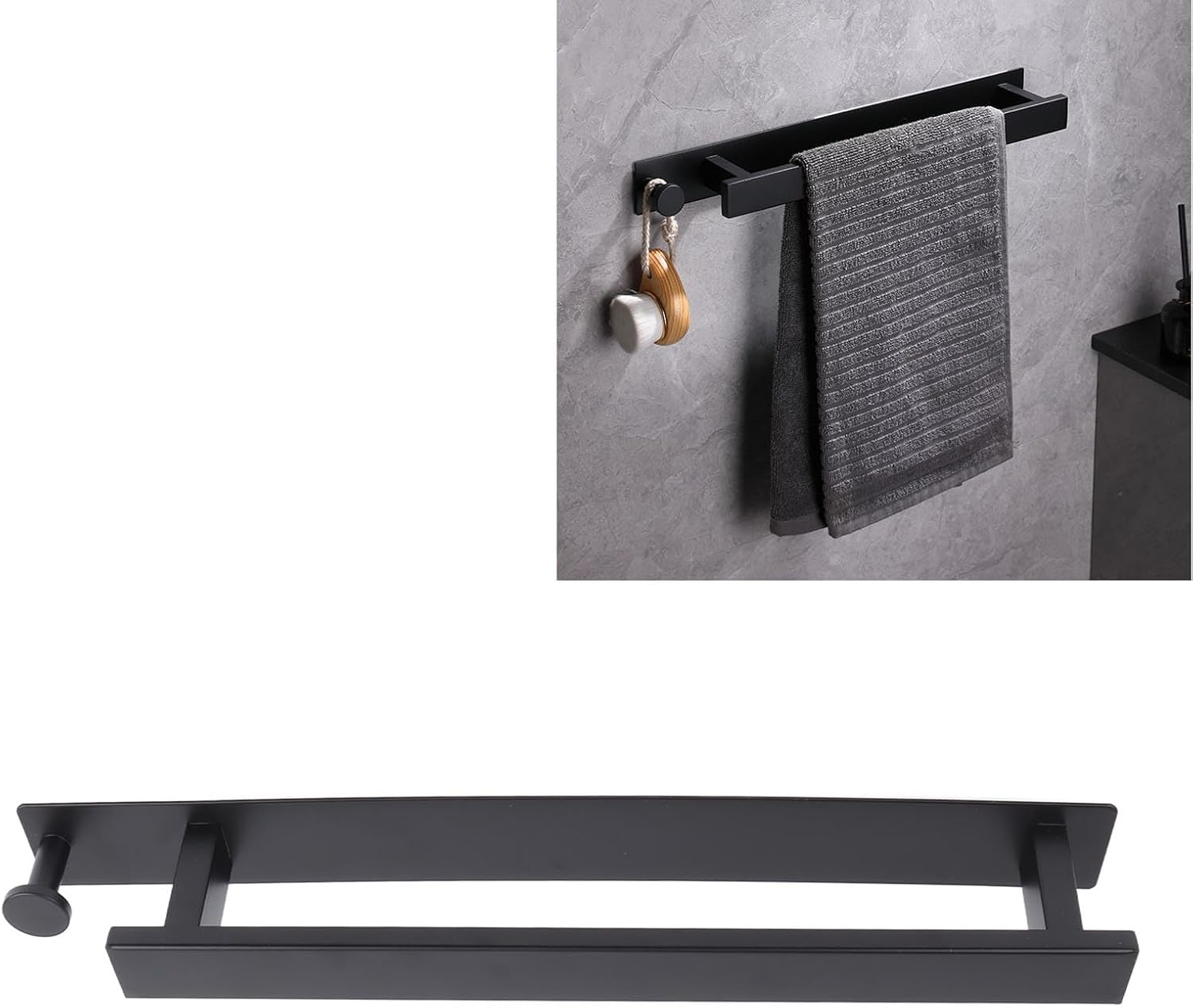 304 Stainlsteel Vertical Towel with Hooks Wall Mounted Black Bath Towel Storage Rack Multifunctional Design 15.8X1.8X2.4Inch image number 3