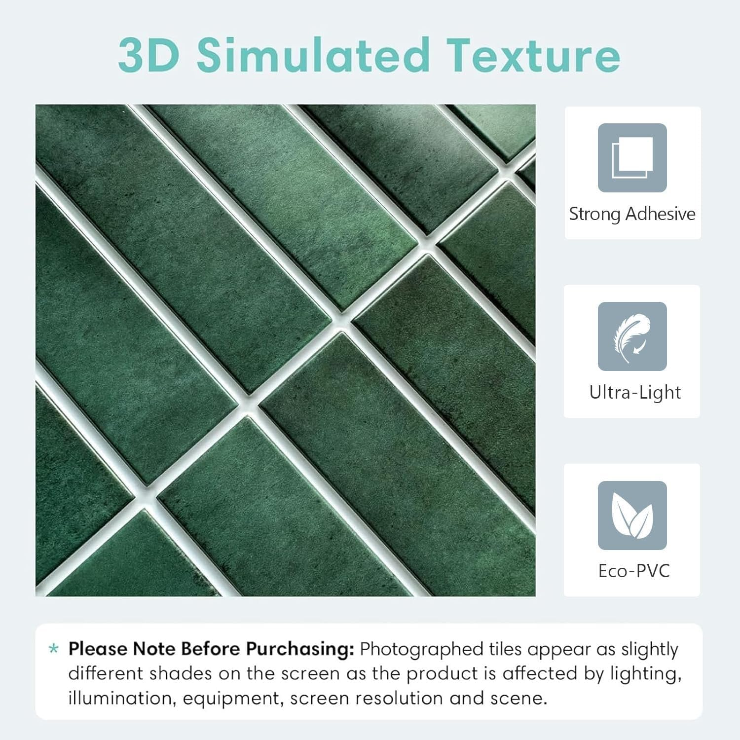 Commomy Peel and Stick Tile, Stick on Tiles Backsplash for Kitchen and Bathroom, PVC Self Adhesive Wall Tiles Stickers 3D Wall Panels Interior Decorative Tiles(30X30Cm, 10 Sheets, Matte Darkgreen) image number 3