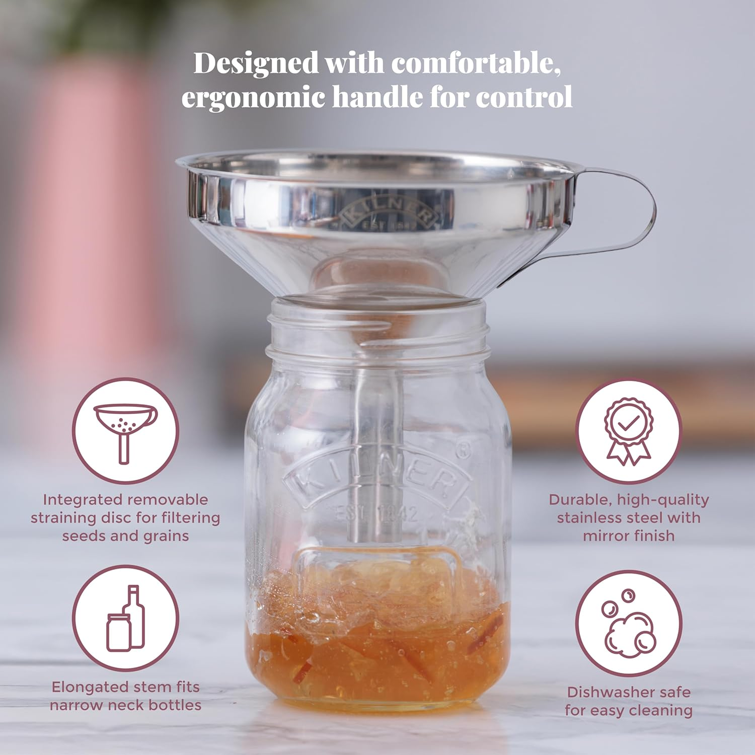 Kilner 25.411 Stainless Steel Straining Funnel Silver 01734 image number 2