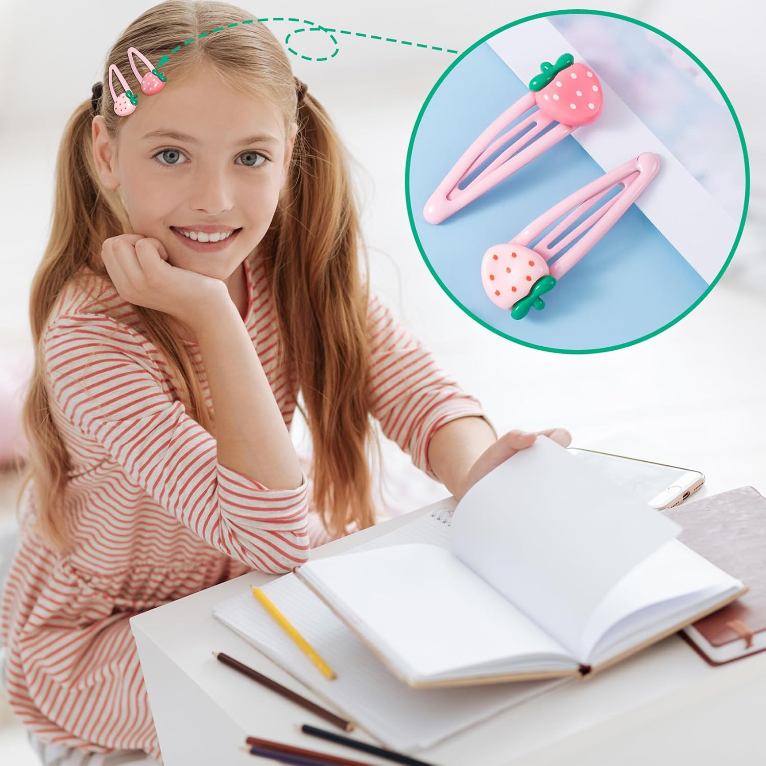 Joez Wonderful 12 Pcs Strawberry Hair Clips, Cute Y2K Metal Snap Hairpins, Pink Hair Barrettes, Sweet Decorative Fruit Bang Clips for Women image number 1