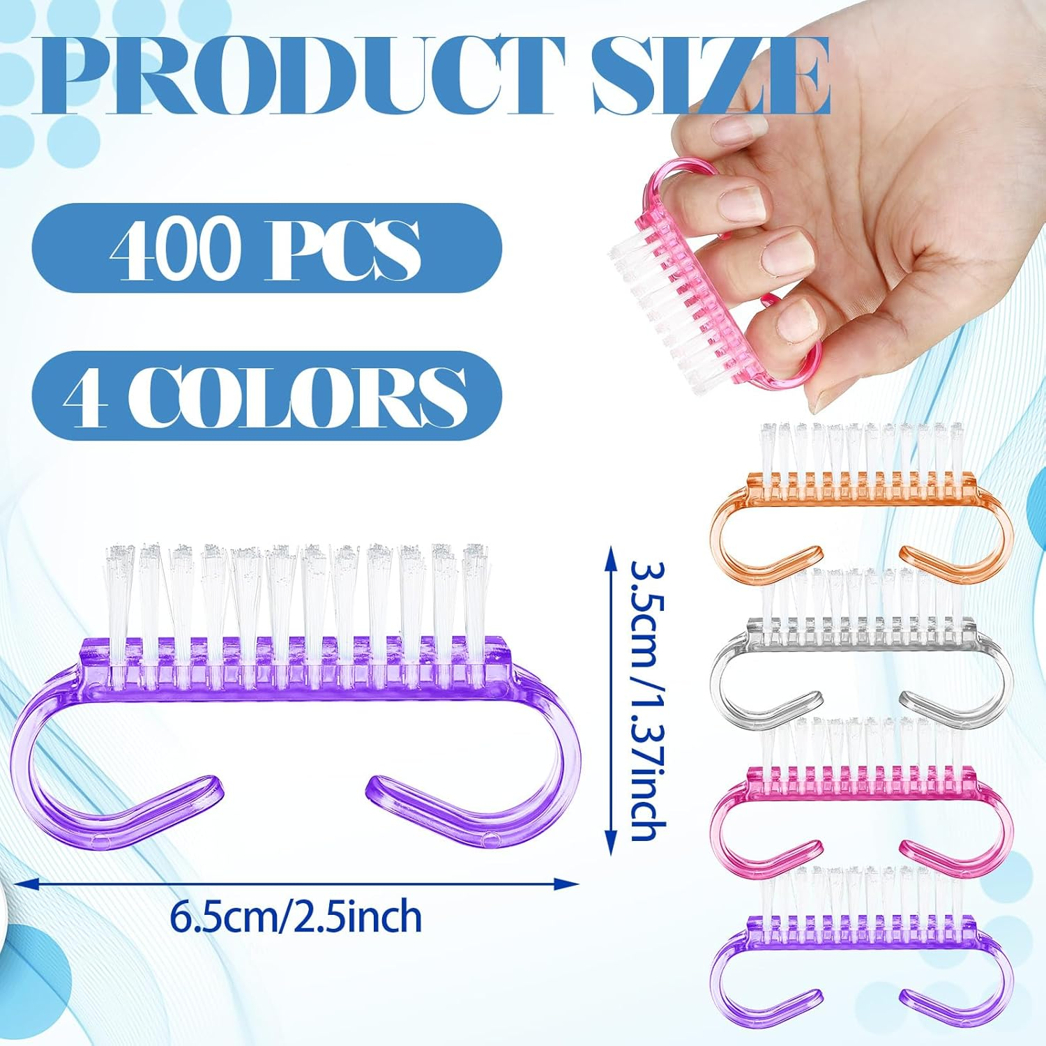 Bokon 400 Pcs Handle Grip Nail Brush Bulk Nail Scrub Brush Nail Brush for Toes and Nails Cleaner, Pedicure Scrubbing Tool Kit for Men and Women(Colorful) - Colorful image number 2