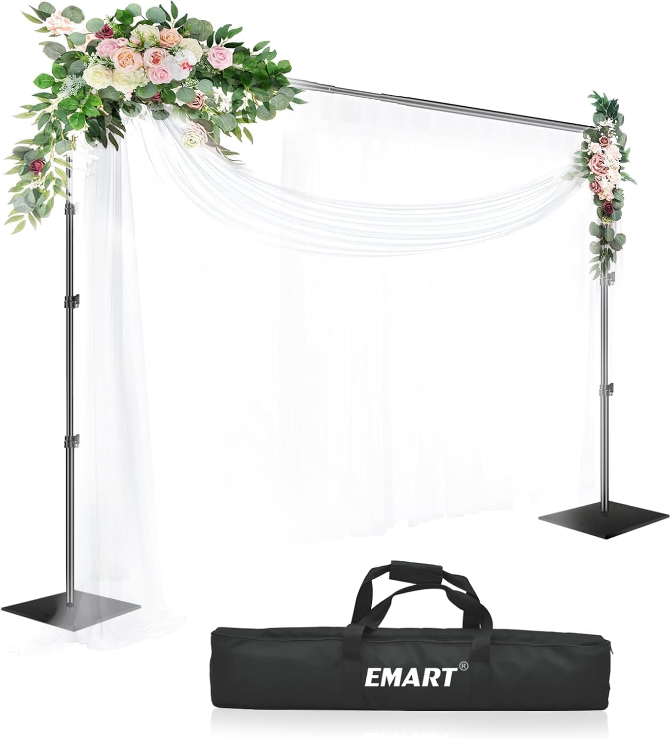 EMART Heavy Duty Background Stand, 10X10Ft/3X3M Adjustable Backdrop Support System Kit with Steel Base for Photography, Photo Video Studio, Birthday Parties Wedding Decoration -Black