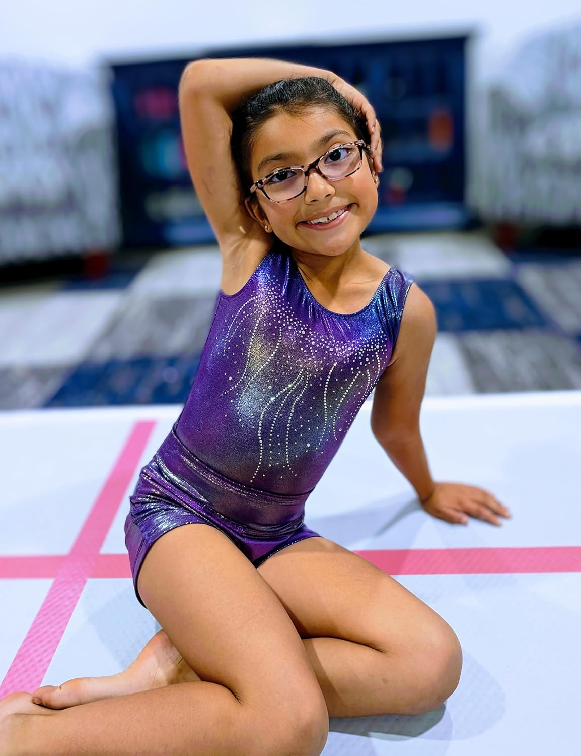 Gymnastics Leotards for Girls Sparkly Tumbling Bodysuits with Shorts Athletic Activewear Sleeveless Dance Outfit image number 4