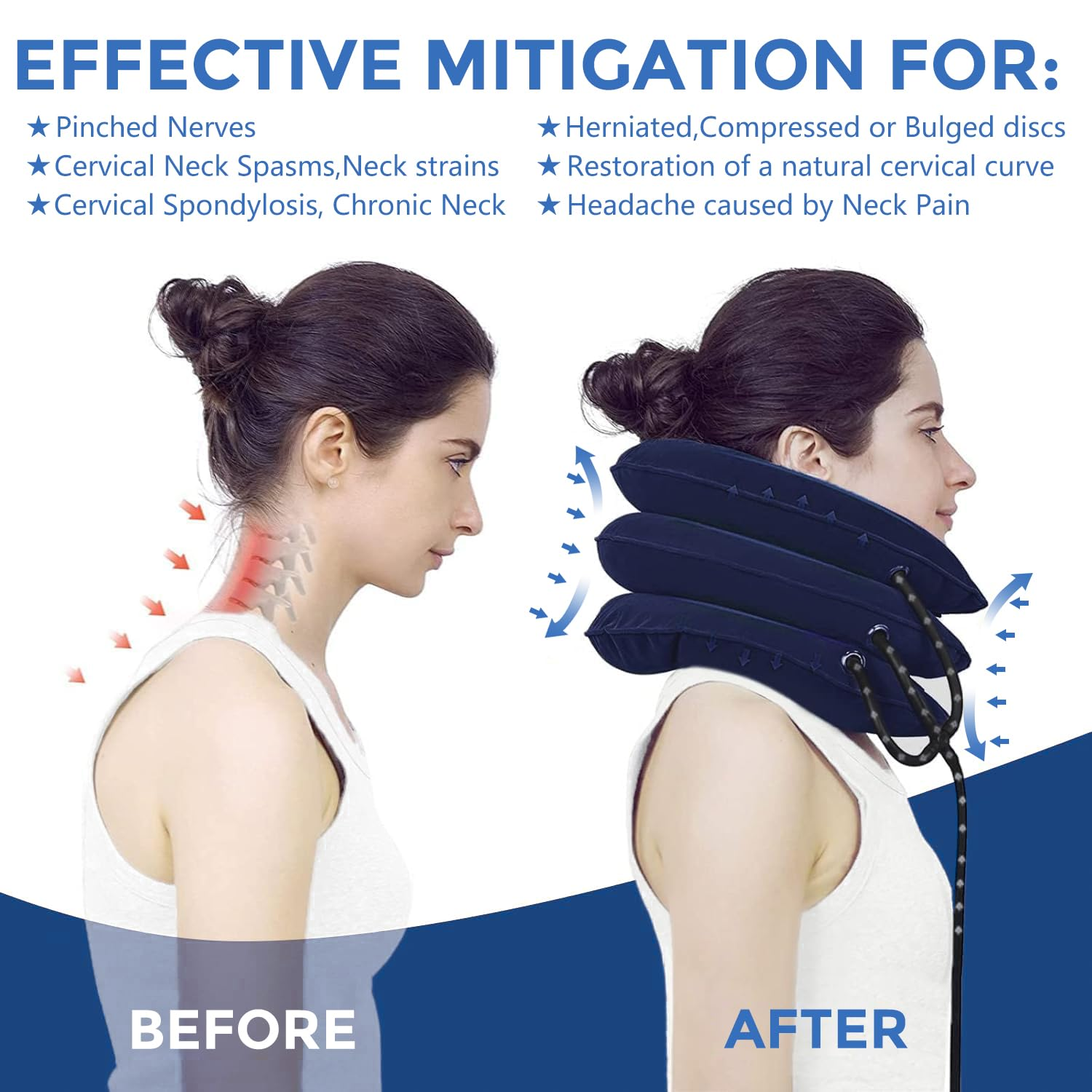 RAFSUN Neck Stretcher - Adjustable Cervical Traction Device for Neck Pain Relief, Inflatable Neck Brace for Spine Alignment & Decompression at Home image number 2