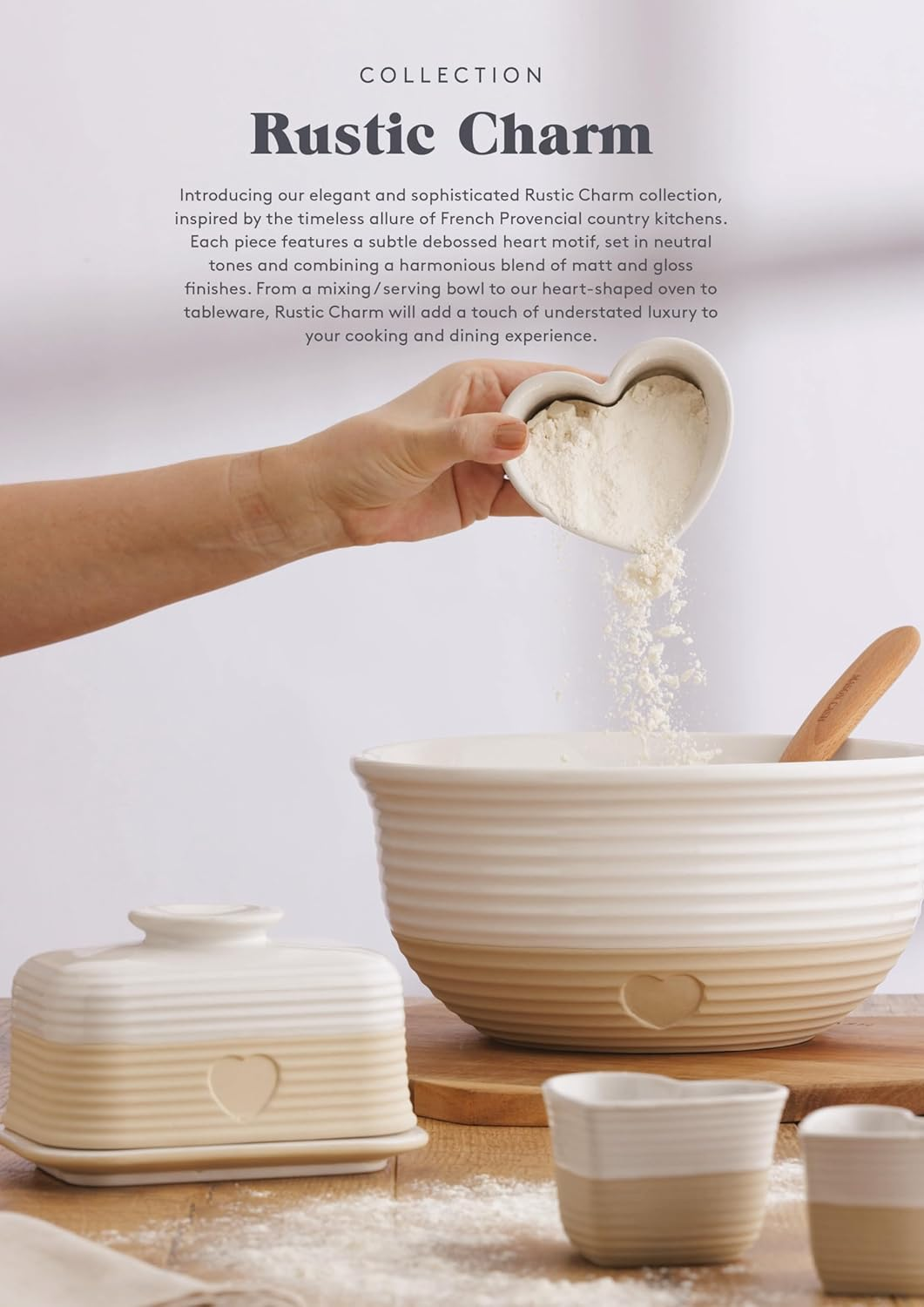 Mason Cash Rustic Charm Utensil Holder Stoneware with Debossed Heart Motif Durable Large Capacity for Kitchen Tools & Gadgets Stylish Countertop Organizer image number 3