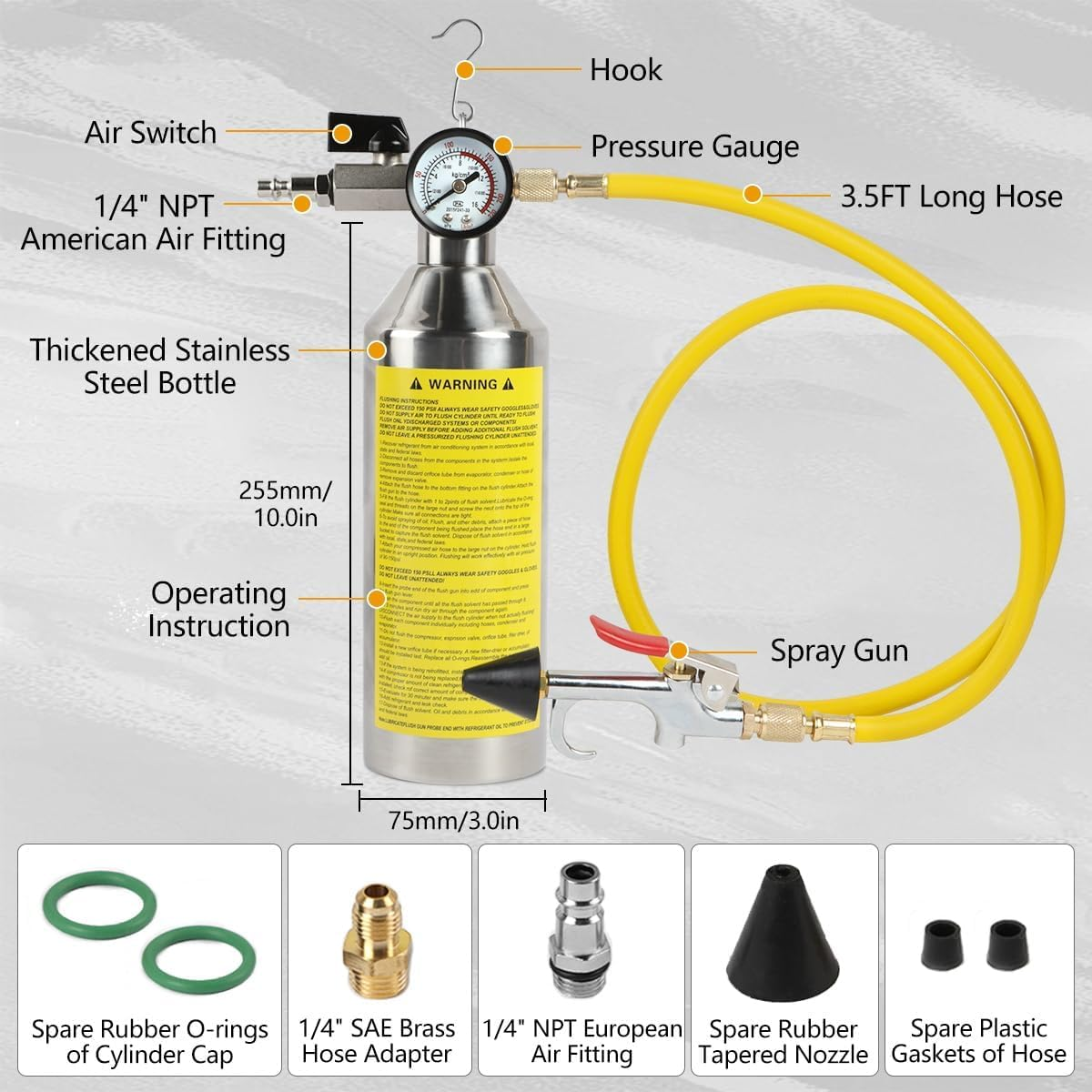 AC Flush Kit Pressure Regulating&Relief Valve AC Cleaner Real-Time Monitoring Pressure Gauge AC Cleaning Kit with Spray Head/Hook & 3.5FT Hose&Fitting for Air Conditioner Pipe, Condenser, Evaporator image number 3