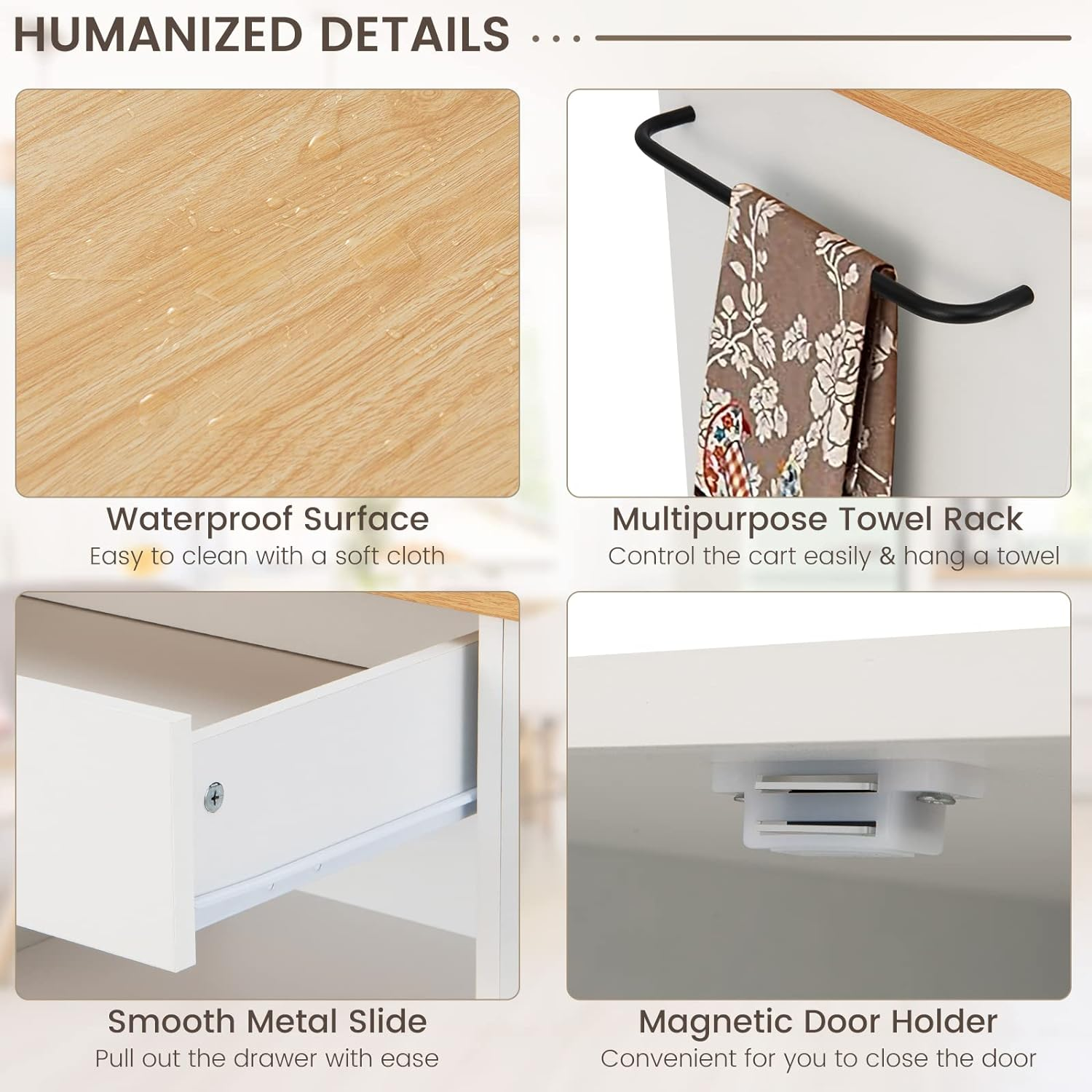 Giantex Kitchen Island Cart, Rolling Kitchen Serving Trolley W/Drawer, Spice Racks, Open Shelf, Towel Rack, Large Cabinet & 2 Lockable Casters, Utility Storage Cart, Mobile Storage Serving Cart, White