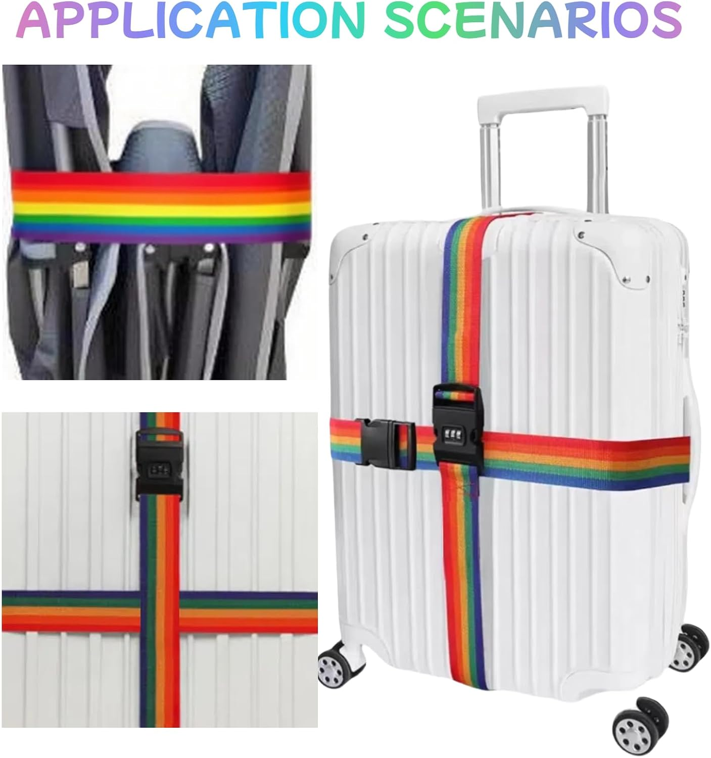 Adjustable Suitcase Strap Strap, Travel Contracts with 1-Piece Suitcase Strap with Combination Lock, 5 X 180 Cm, Safe and Durable Luggage Strap for Identification and Security (Iridescent) image number 3