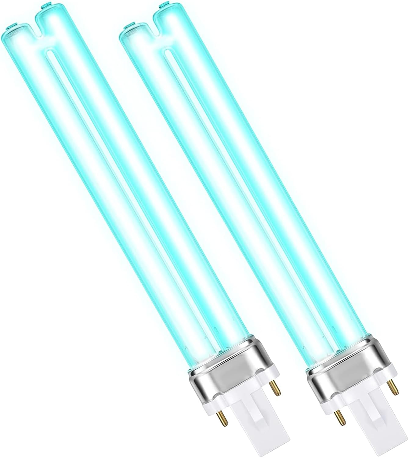 2 Pack UV Aquarium Light Bulbs 9W Lamp Base Fish Tank LED H-Shape Tube G23/2G7 2 Pin Base UV Purifier Bulbs Pond Lights UV Replacement Light Bulbs for Water Air Purification or Aquarium Fish Tank