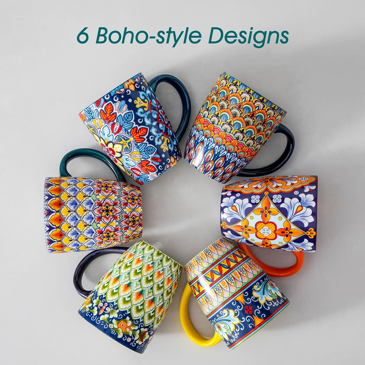 Vancasso 16 Oz Coffee Mugs Set of 6, Large Ceramic Mug with Handle, Boho Coffee Cups for Latte, Cappuccino & Hot Chocolate, Dishwasher & Microwave Safe Gift Set, Series SIMI image number 5