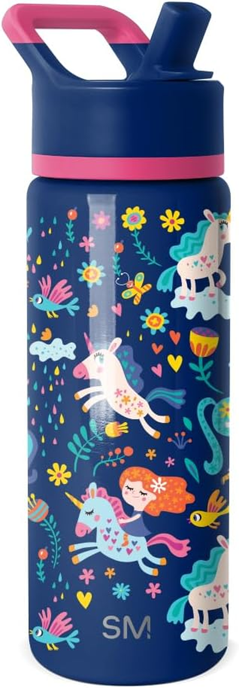 Simple Modern Kids Water Bottle with Straw Lid | Insulated Stainless Steel Reusable Tumbler for Toddlers, Girls | Summit Collection | 18Oz, Unicorn Rainbows image number 4