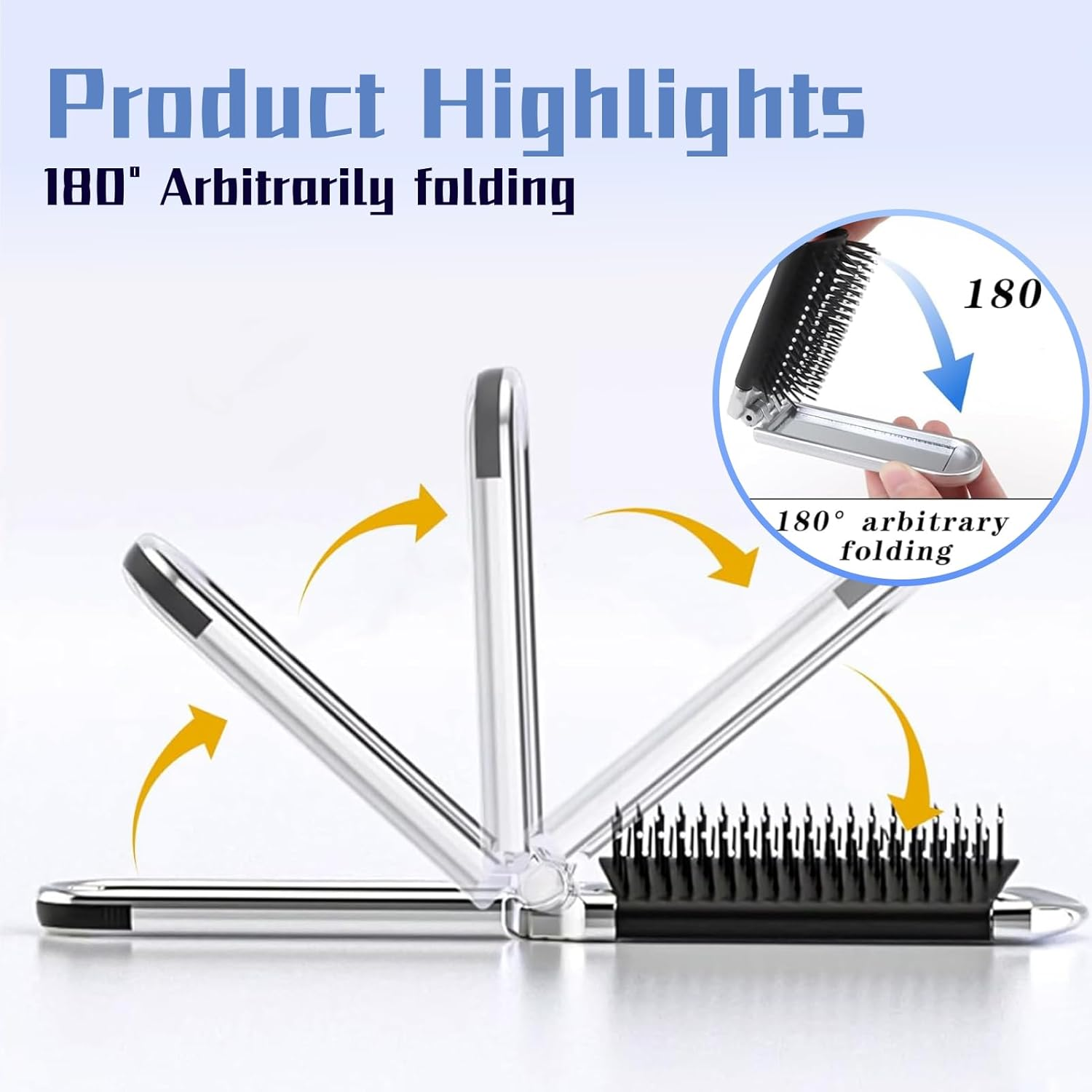 Travel Hair Brush with Mirror, Folding Brush, Foldable Mini Hair Brush, Pocket Travel Brush, Folding Hair Massage Comb, Mini Hair Brush, Portable Silver Hair Styling Comb for Men, Girls, Women image number 2