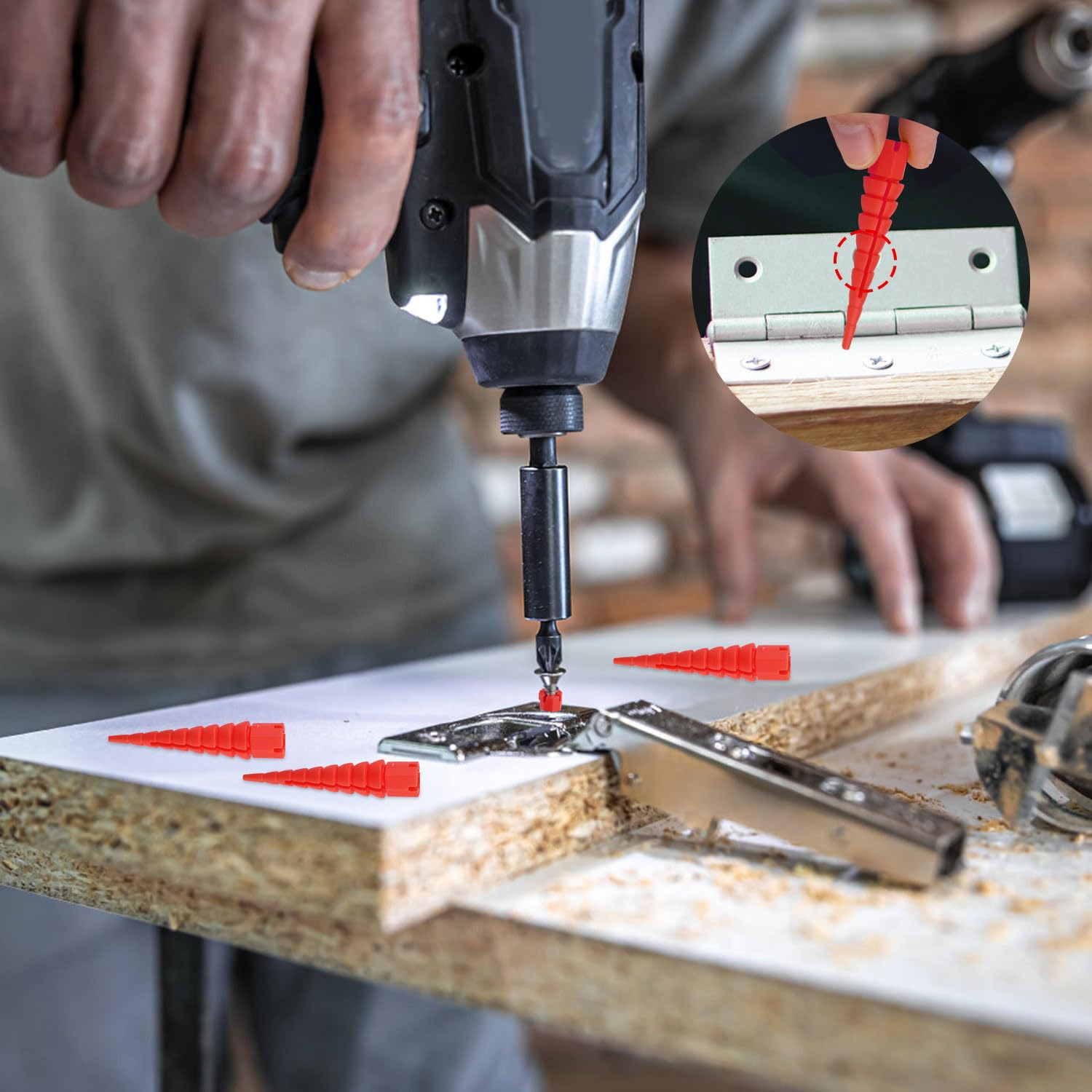 10Pcs Wood Anchors for Screws, Plastic Wood Anchor Stripped Screw Hole Repair Fixing Stripped Screw Holes for #2 to #16 Wood Screws Holes from Stripped to Gripped (Red) image number 3