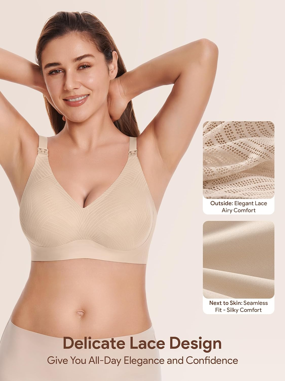 Angelhood Nursing Bras for Breastfeeding, Seamless Wireless Comfort Push up Lace Nursing Maternity Bralette for Pregnancy image number 5