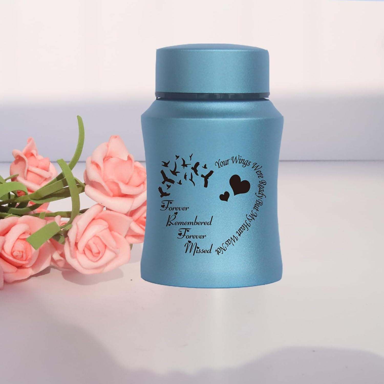 4.5 Inches High Small Urn for Human Ashes Stainless Steel Mini Cremation Urn Small Keepsake Urn Memorial Ashes Container-Blue image number 1