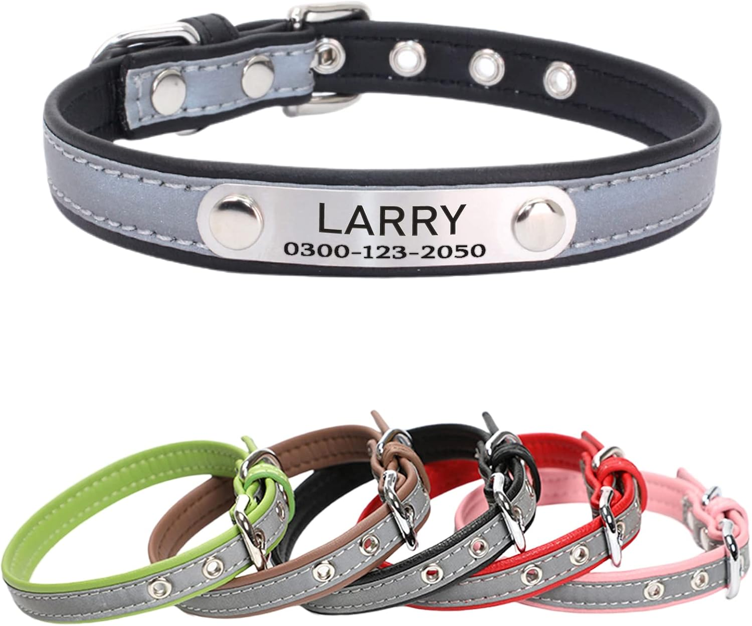 Yonsbox Personalized Reflective Dog & Cat Collar with Custom Engraved ID Nameplate &ndash; Silent Tag Pet Collar, Adjustable Safety Collar for Small Medium Large Dogs Durable Microfiber with Metal Buckle