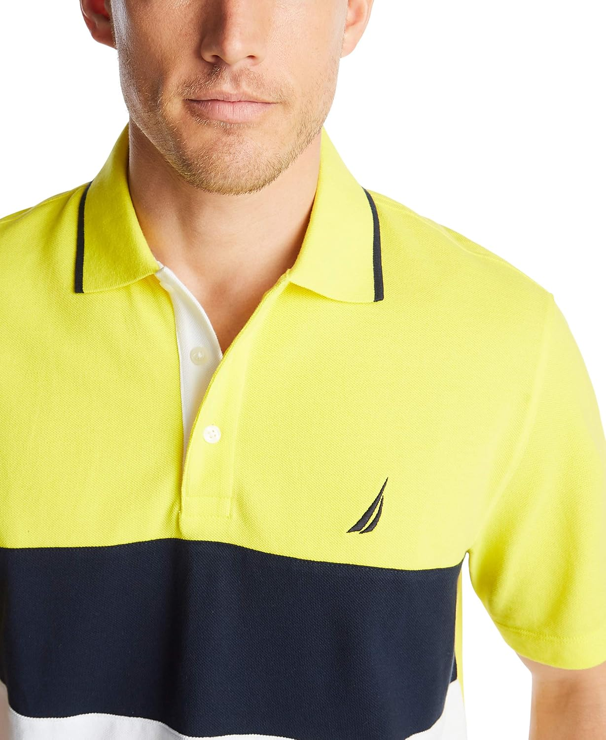 Nautica Mens Short Sleeve 100% Cotton Pique Color Block Polo Shirt, Blazing Yellow, 3X-Large image number 1