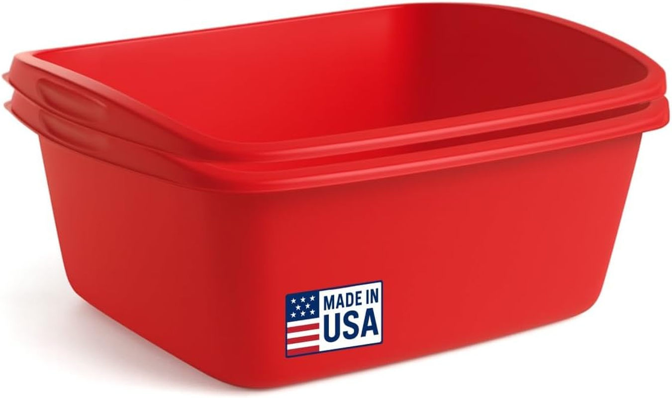Tribello 2-Pack Dish Pans for Kitchen Sink, Plastic Tub Dishpan Wash Basin and Foot Bath for Soaking Feet, Wash Bucket for Washing and Storage Cleaning Supplies - 12 Quarts - Heavy Duty - (Red)
