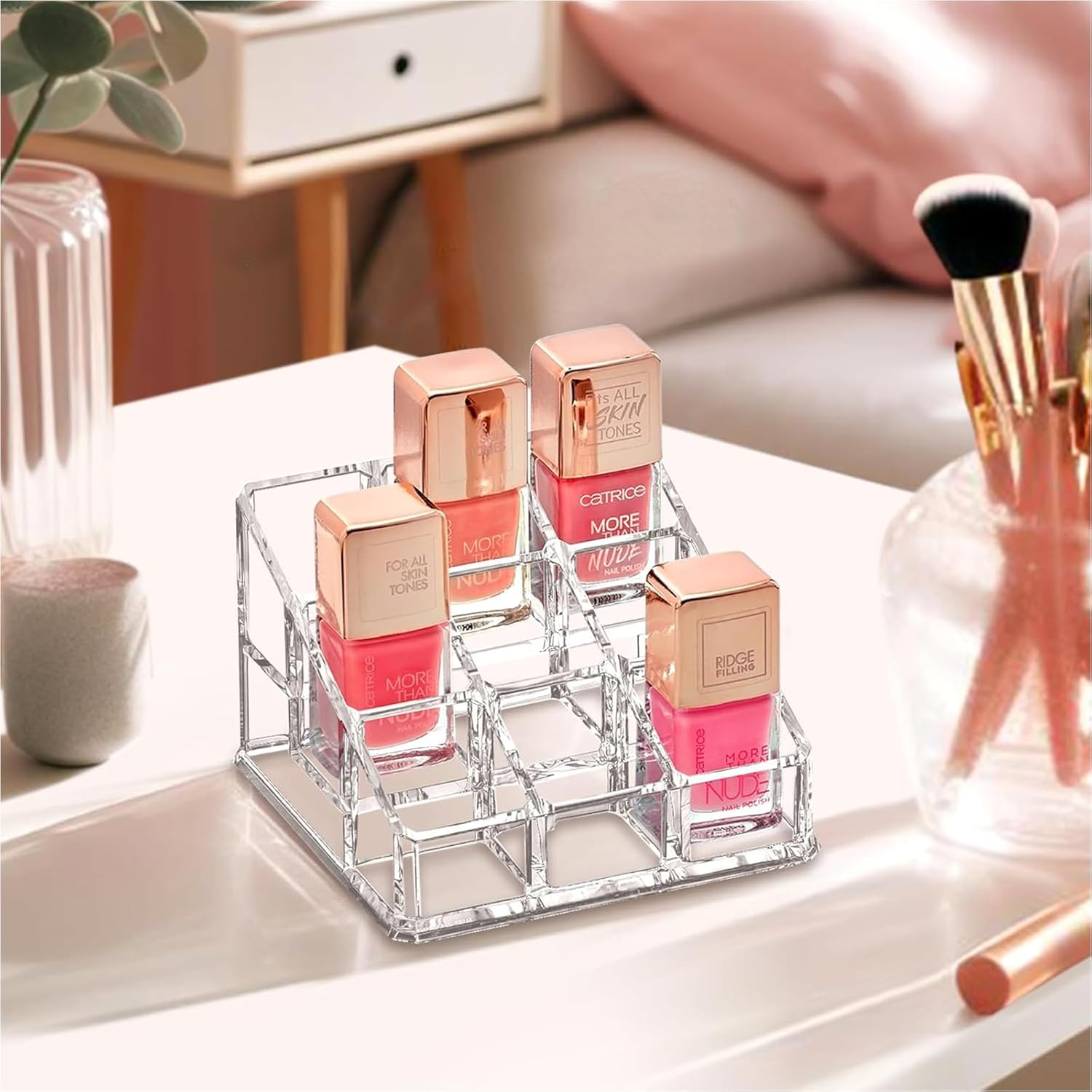 Kzvsiy 1-Pack 9-Slot Acrylic Nail Polish & Lipstick Organizer, Clear Cosmetic Storage Stand, Small Beauty Makeup Display Case for Lip Gloss, Lipstick, Nail Polish, and More image number 6