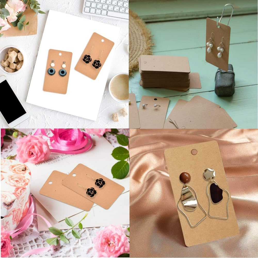Fabselection Earring Cards Cardboard Paper Jewelry Accessories Display Holder Earrings Necklace Jewelry Display, Kraft Color (100Pcs Coffee) image number 3
