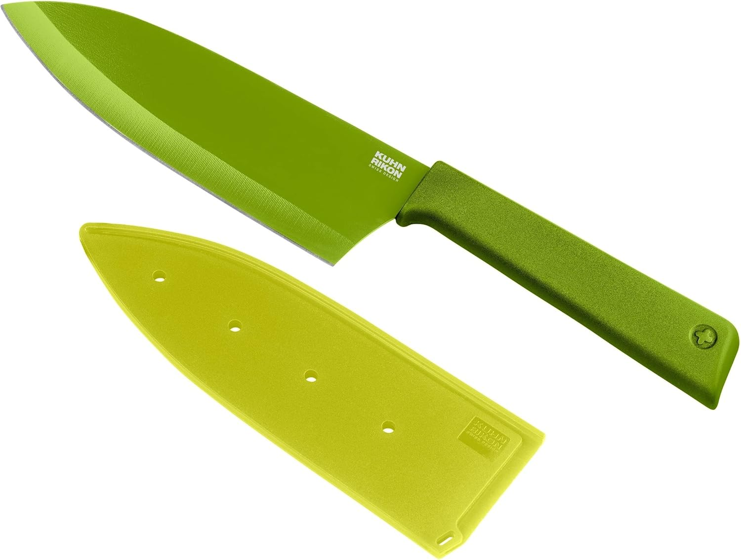 Kuhn Rikon Colori+ Non-Stick Large Santoku Knife with Safety Sheath, 22 Cm, Green