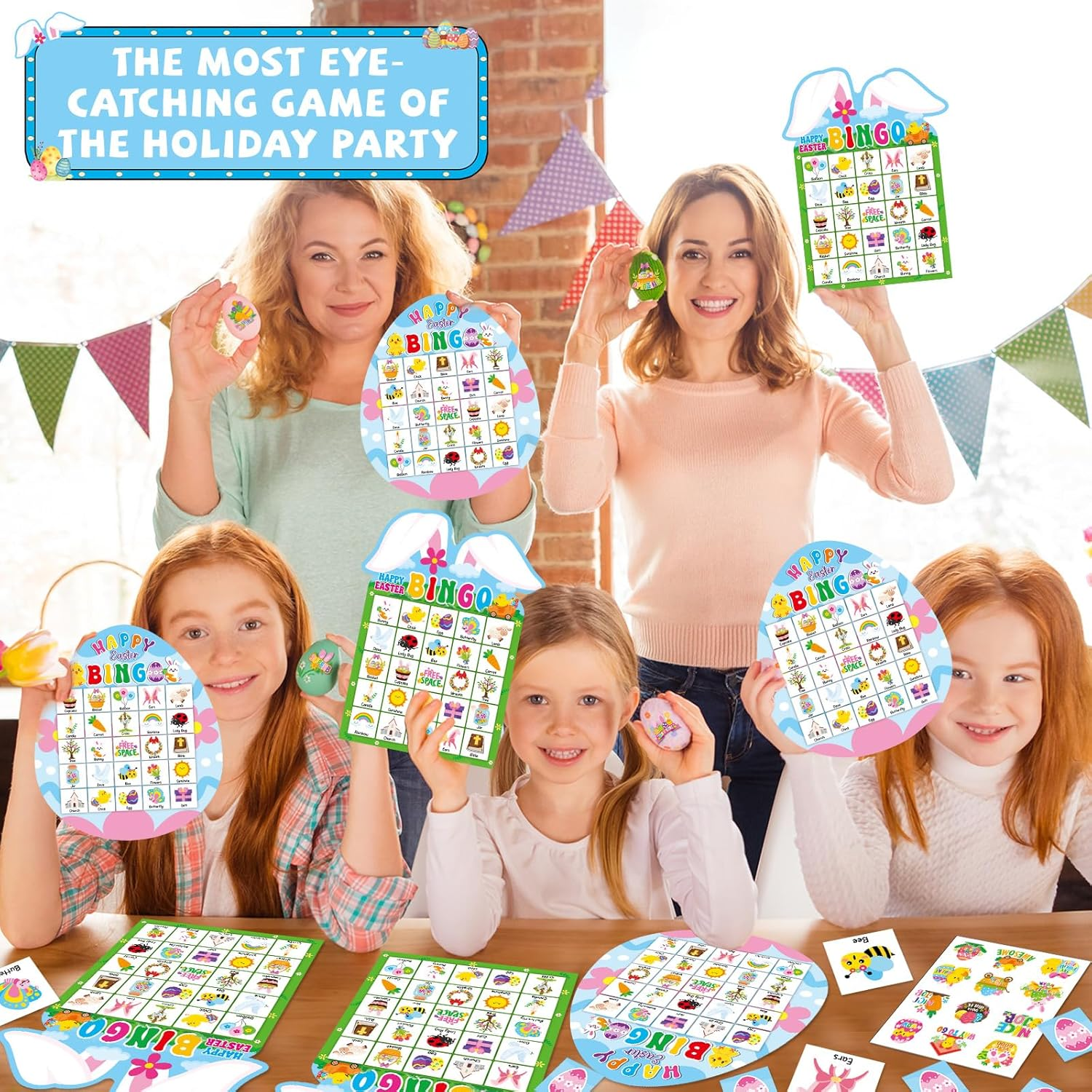 39Pcs Easter Bingo Game for Adults 24 Players Easter Bunny Egg Shape Bingo Game Cards with Reward Stickers for Family Friends Students Large Group Activities Happy Easter Spring Party Favors Gift image number 1