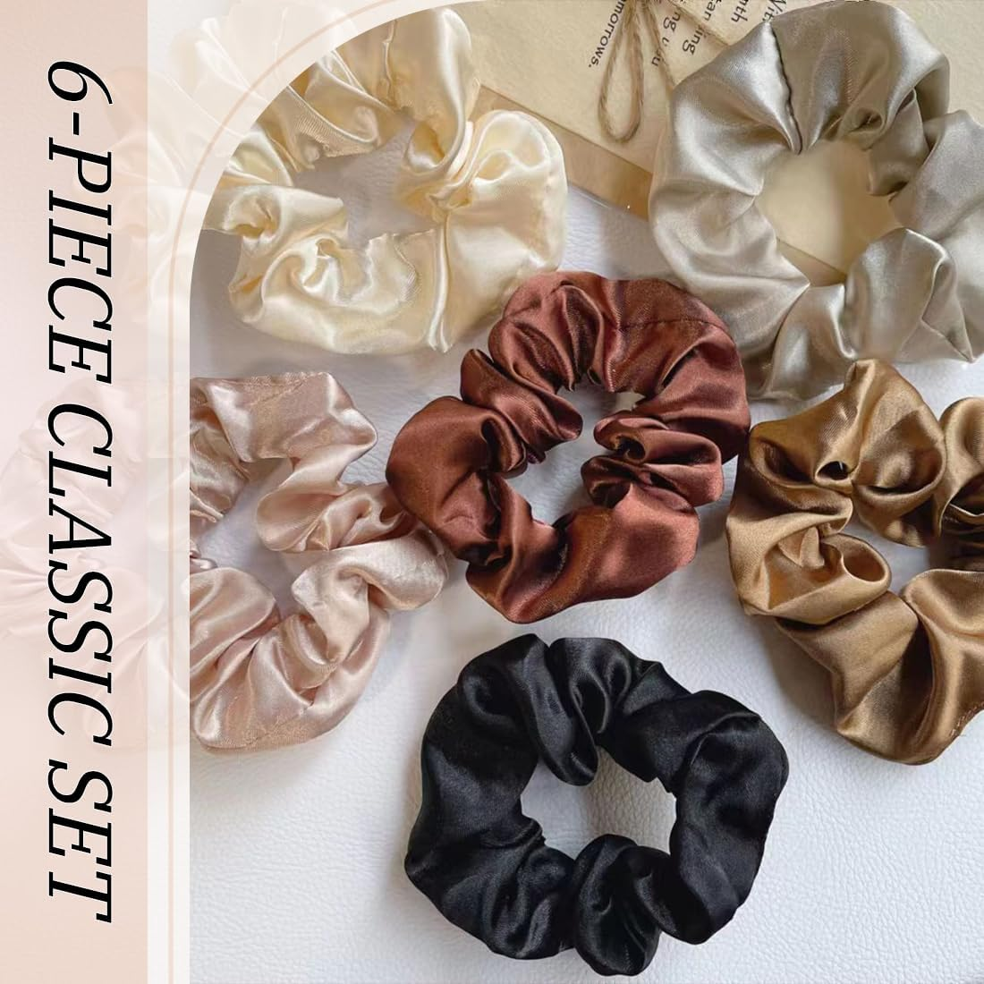 KIRZAX Pack of 6 Hair Bobbles Silk Scrunchies Satin for Women, Elastic Rubber Bands, Hair Band, Ponytail Holder, Silk Hair Band, for Women and Girls, 6 Colours image number 1