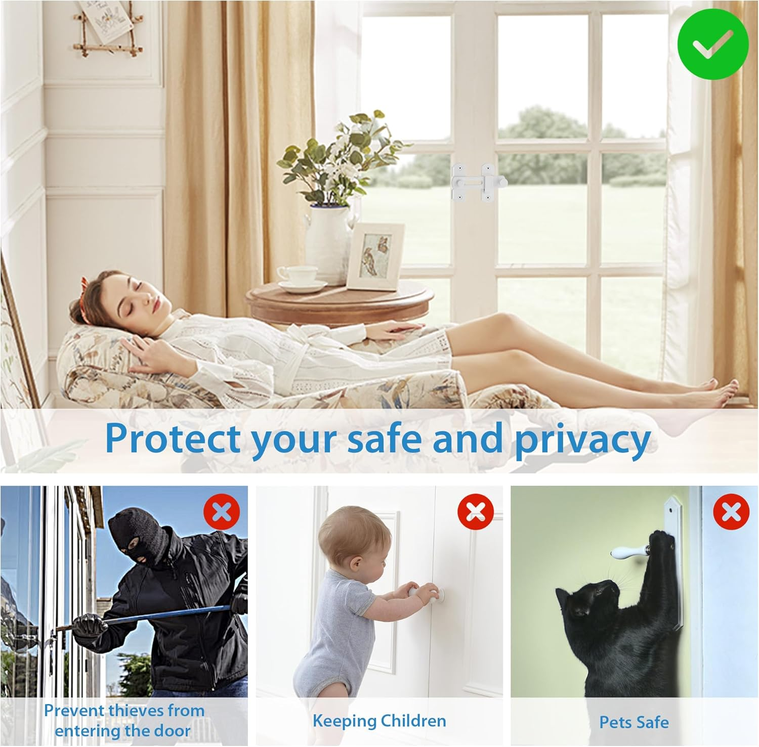 Alise 4 Inch Heavy Duty Flip Latch Gate Latches, Safety Door Lock for Barn Wood Fence Sliding French Doors,Sus304 Stainless Steel Gate Hardware. White Finish MS9500-W image number 4