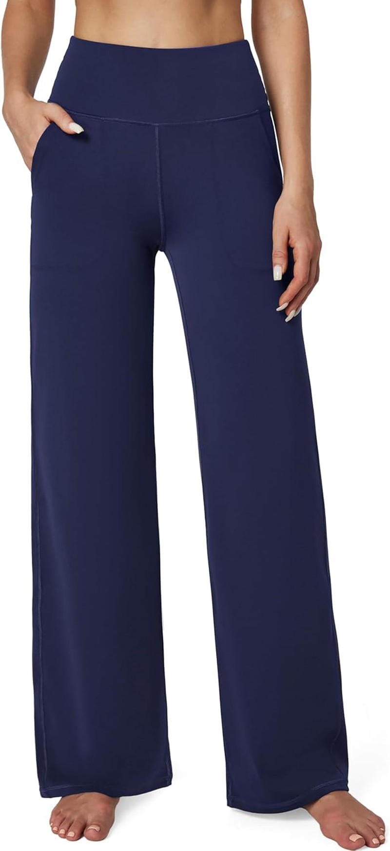 Oyamiki Women Yoga Pants Breathable Wide Leg Stretchy Lounge Slacks Casual High Waisted Athletic Trousers with Side Pockets image number 1