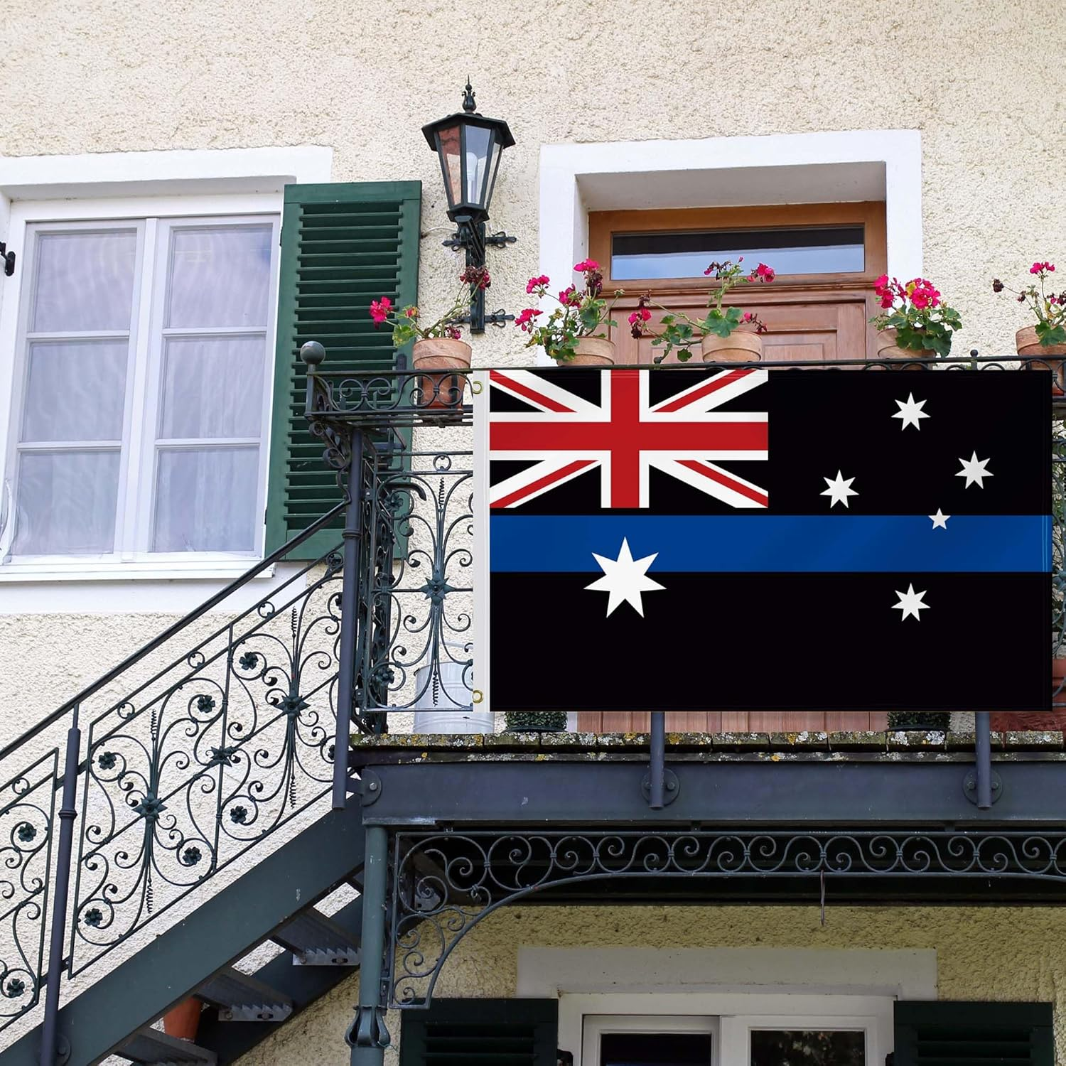 3&times;5 FT Blue Line Australia Flag,Large Honoring Australians Policeman Police Officer National Decor,Double Side Digital Printed 150D Polyester Banner with Canvas Header Brass Grommet