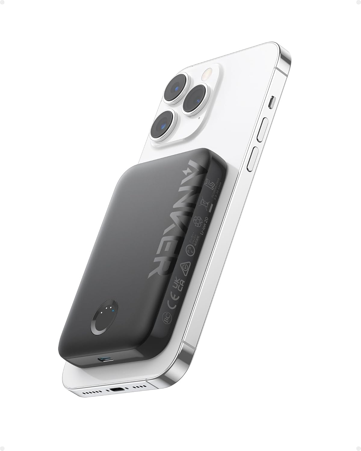 Anker for Magsafe Powerbank, 321 Maggo Battery (Powercore Magnetic), 5,000Mah Magnetic Wireless Portable Charger, Compatible with Iphone 16/16 Plus/16 Pro/16 Pro Max, Iphone 15/14/13/12 Series（Black） image number 5