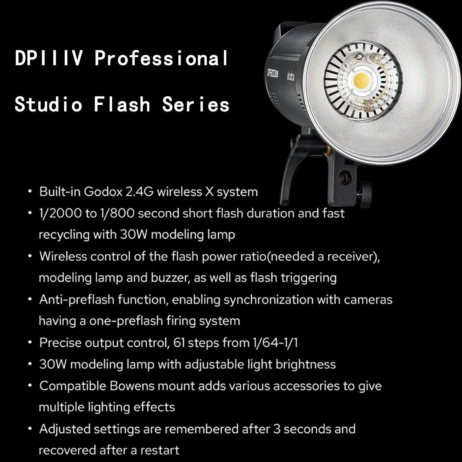 Godox DP600III-V DP600IIIV 600Ws Professional Studio Strobe Flash Light,Gn106 0.1-1S Recycle Time,2.4G X System,Bowens Mount W/30W LED Modeling Lamp for Wedding,Portrait,Fashion,Product Photography image number 5