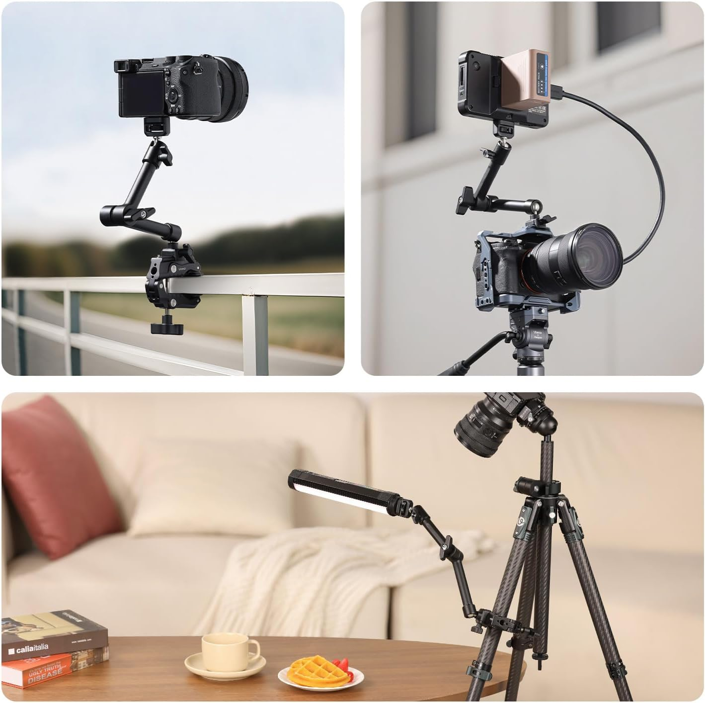 ULANZI HD02 10" Camera Magic Arm Super Clamp Kit with 360&deg; Ball Head,Heavy-Duty Super Clamp,6.6Lbs Load, 1/4"-20 & 3/8"-16 Mount, ARRI Pins, NATO Rail Articulating Friction Arm for Dslr/Monitor/Light image number 6