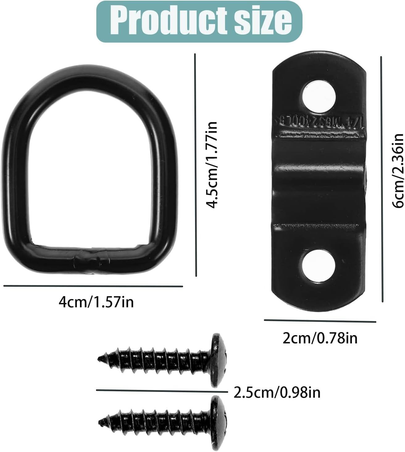 Xinghonyac 6 Pcs Heavy Duty Steel D Rings Tie down Anchors, 1/4" D Lashing Ring Cargo Tie down Anchors, 2400 Pound Capacity D Rings Heavy Duty Trailer Tie Downs for Trucks RV Camper Van Boats image number 5