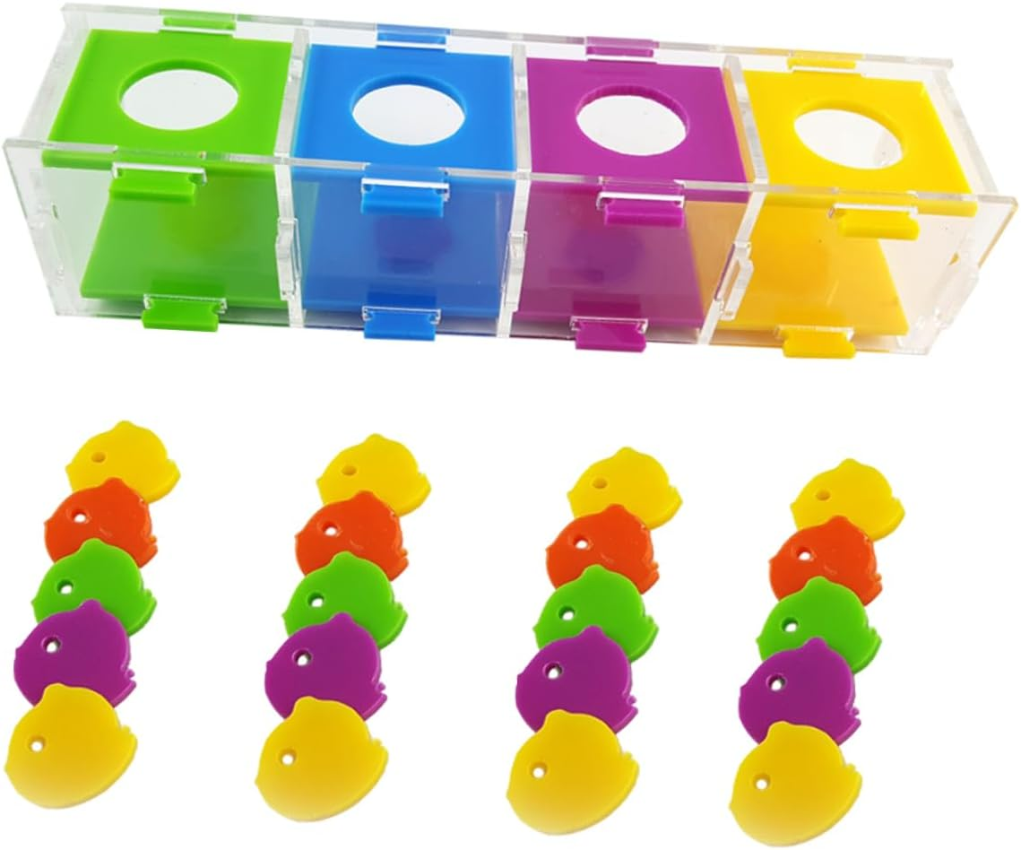 BAZEITFLOW 1Set Color Sorting Parrot Interactive Trick Prop for Bird with Color Coin Box Engaging Puzzle for Parrots Budgerigars Lovebirds