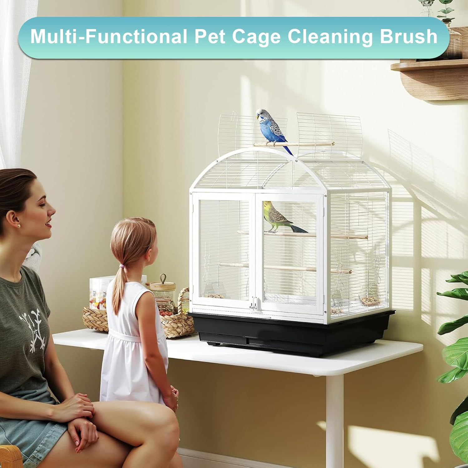 Kicder Bird Cage Cleaner with Long Handle & Shovel &ndash; Easy Bird Droppings Removal Brush for Parrot & Pet Cages & Bird Perch &ndash; Durable Cage Cleaning Tool & Accessory image number 3