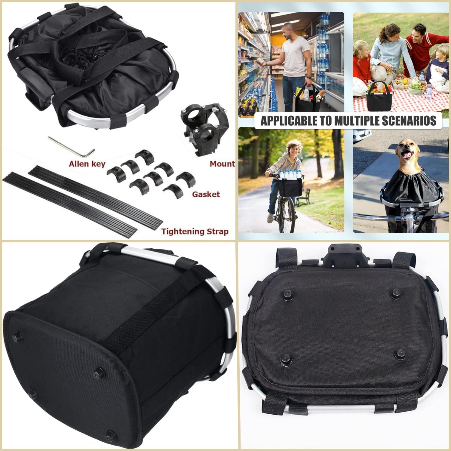 Taicols Foldable Cycling Bicycle Quick Release Front Bike Basket,Waterproof, Dog Handlebar Small Pet Cat and Back Folding Detachable Easy Install Suitable for Groceries Picnic Shopping (Black) image number 1