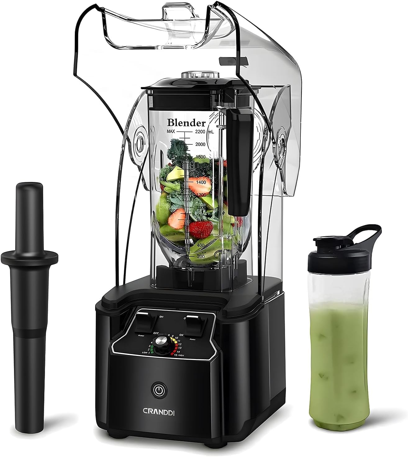 CRANDDI Quiet Commercial Blender with Soundproof Shield, 2200 Watt Professional Blenders for Kitchen with 80Oz Jar and Self-Cleaning, High-Speed Blenders K90 Black image number 4