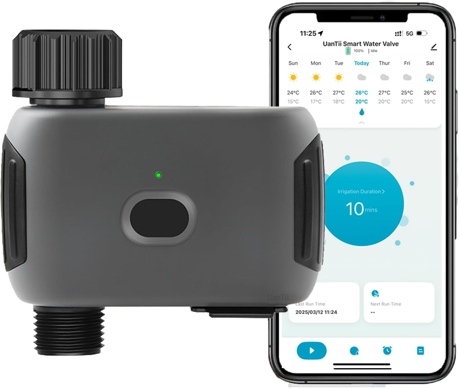 Uantii Smart Irrigation Water Timer Tuya Wifi Sprinkler Timer for Garden Hose,Smart Water Valve Controller,App Control,No Hub Required,Woks with Alexa and Google Home (1 Outlet)