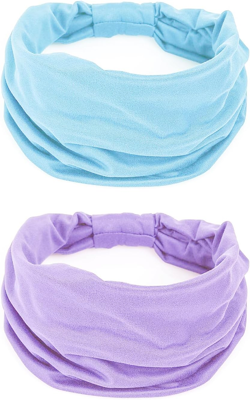 Gili 2 Pack Wide Headbands for Women Boho African Knotted Non Slip Fashion Hair Bands Yoga Running Sports Workout Gym Head Wraps Elastic Soft Cotton Cloth Turbans Bandana for Girls (Dark Green, Teal)