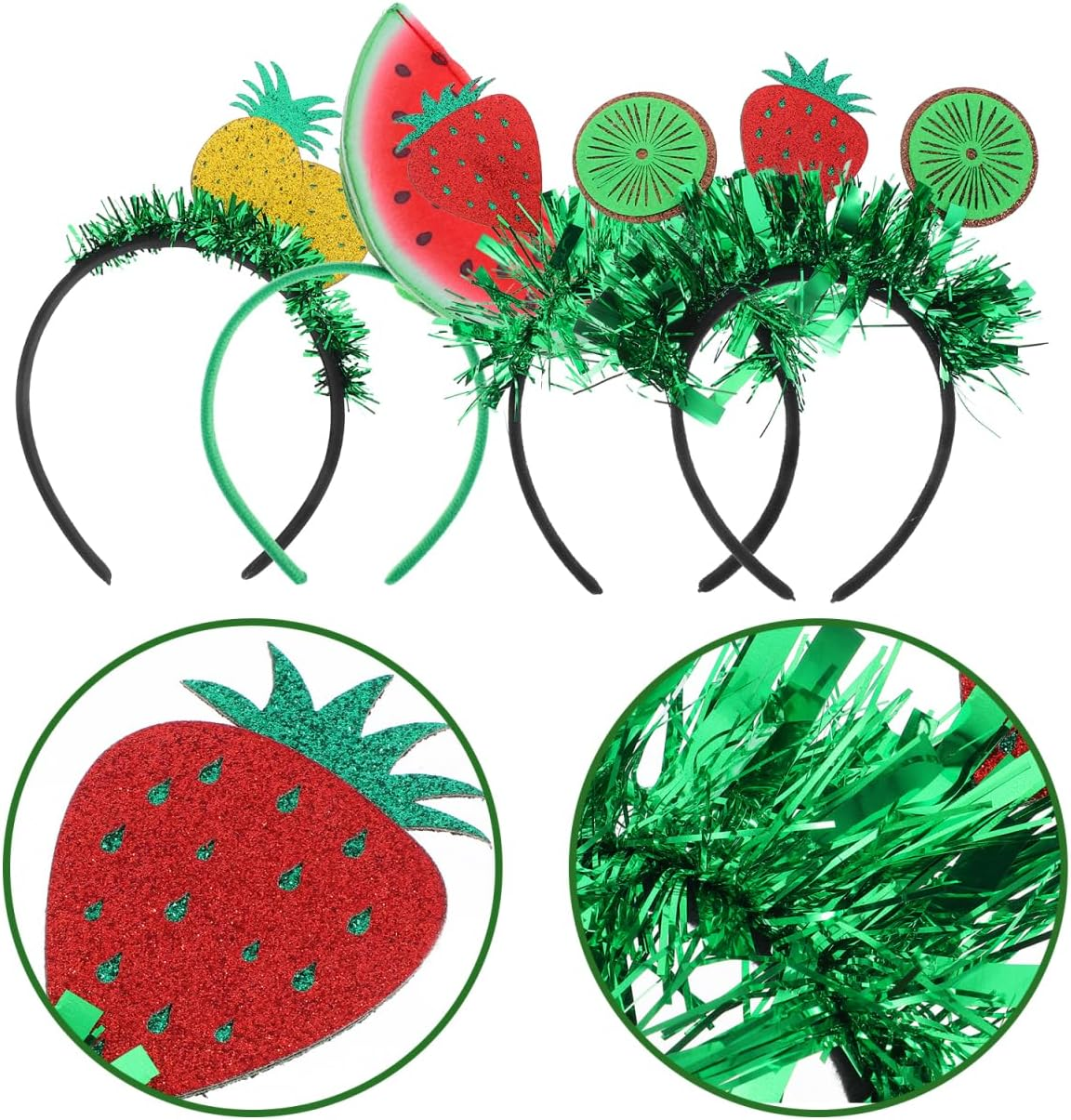 WOFASHPURET Pack of 4 Fruit Headbands Hawaiian Party Headband Glitter Fruit Hair Funny Fruit Headpiece for Christmas Holiday Wedding Birthday Party