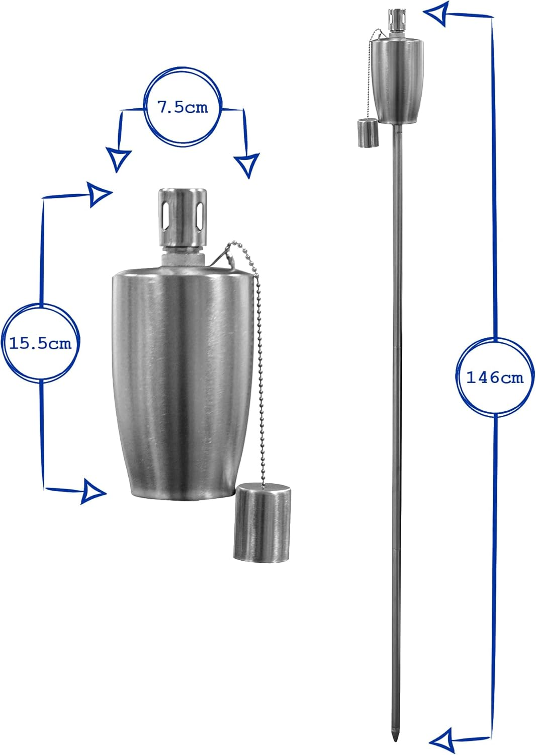 Harbour Housewares Metal Garden Torches - Barrel - Pack of 6-146Cm Silver Garden Torches Lighting Modern Outdoor Lighting Paraffin Oil Lamp Candle Flame Lantern for Parties, Outdoor Events, Bbqs image number 3