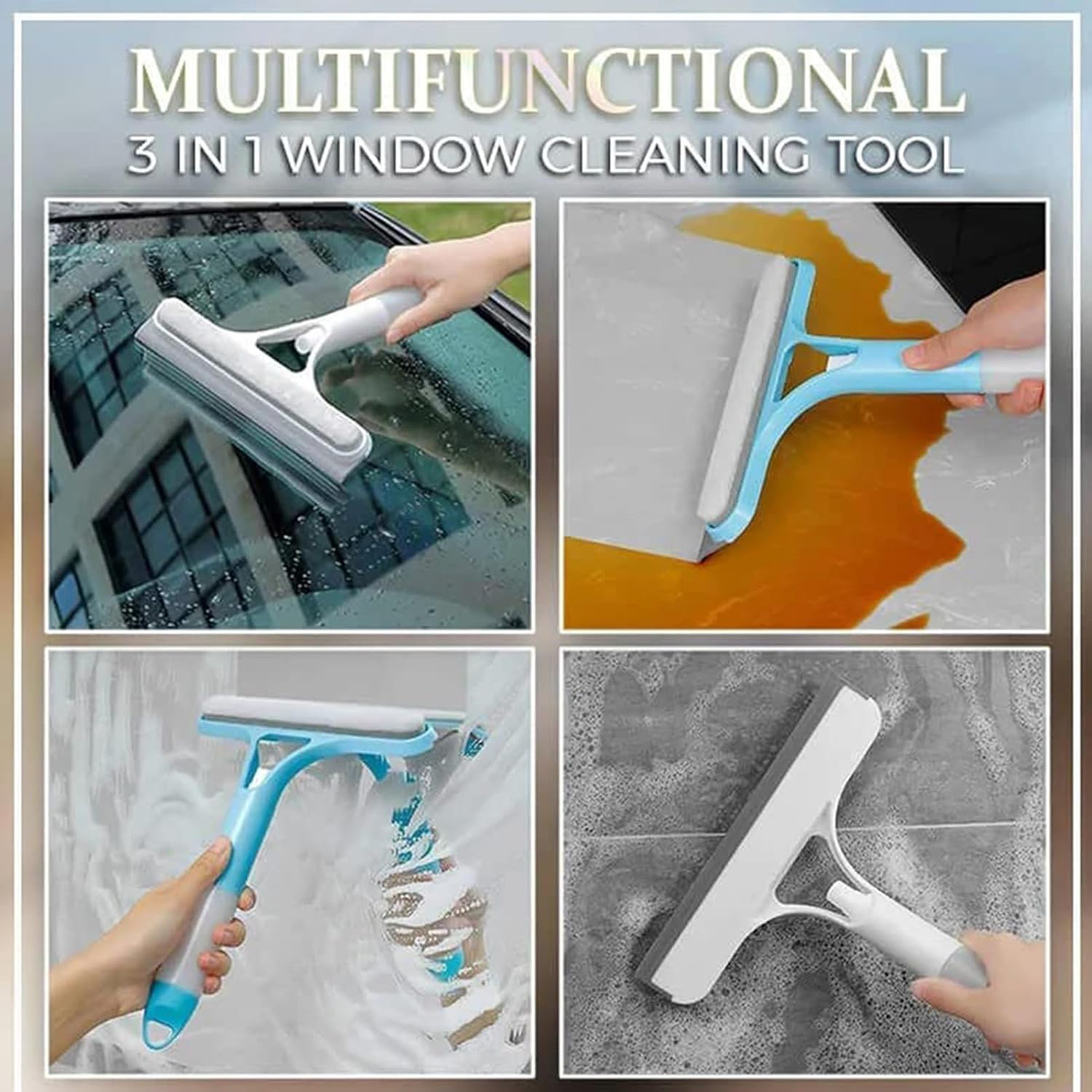 Window Cleaning Squeegee, Window Wiper Cleaner - Brush Scraper Multifunction for Bathroom Car Window Glass Tile image number 2