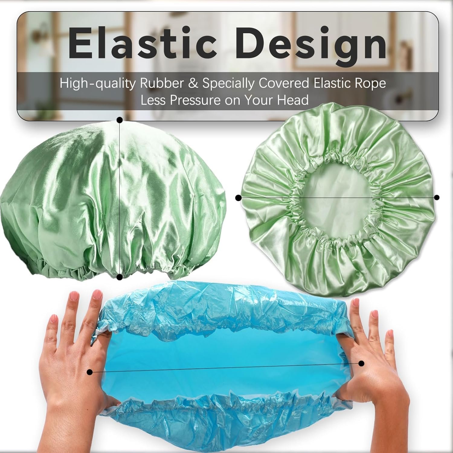 Weidllys Bath Shower Caps for Women Reusable Waterproof, 4 PCS Double Layers Shower Hair Cap, Elastic and Reusable Hair Cap, Environmental Protection Bathing Hat for Women image number 6