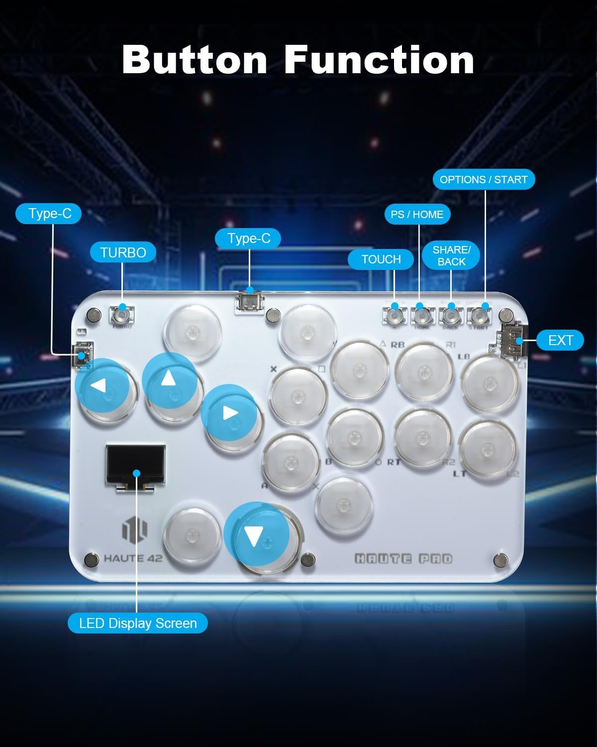 Haute42 Leverless Controller Arcade Stick: S16-C Leverless Controller with Kailh Crystal Low-Profile Switches,Leverless Arcade Controller Street Fight for Pc/Ps3/Ps4/Switch Support Hot Swap & SOCD image number 2
