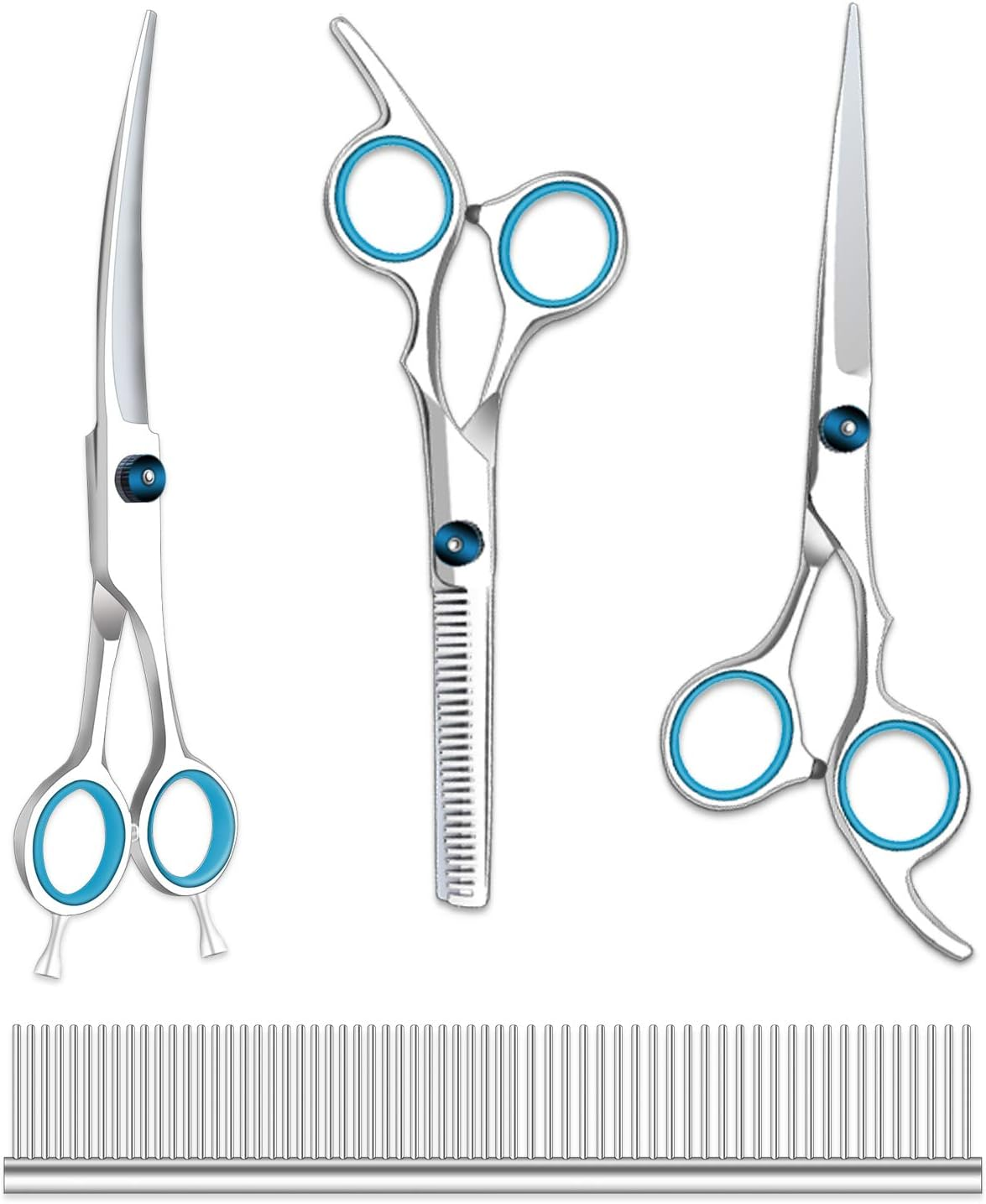 Maxshop Dog Grooming Scissors Kit, Heavy Duty Titanium Stainless Steel Professional Pet Grooming Scissors Kit with Comb, Straight Scissors, Curved Scissors, Thinning Shears for Dogs and Cats image number 1