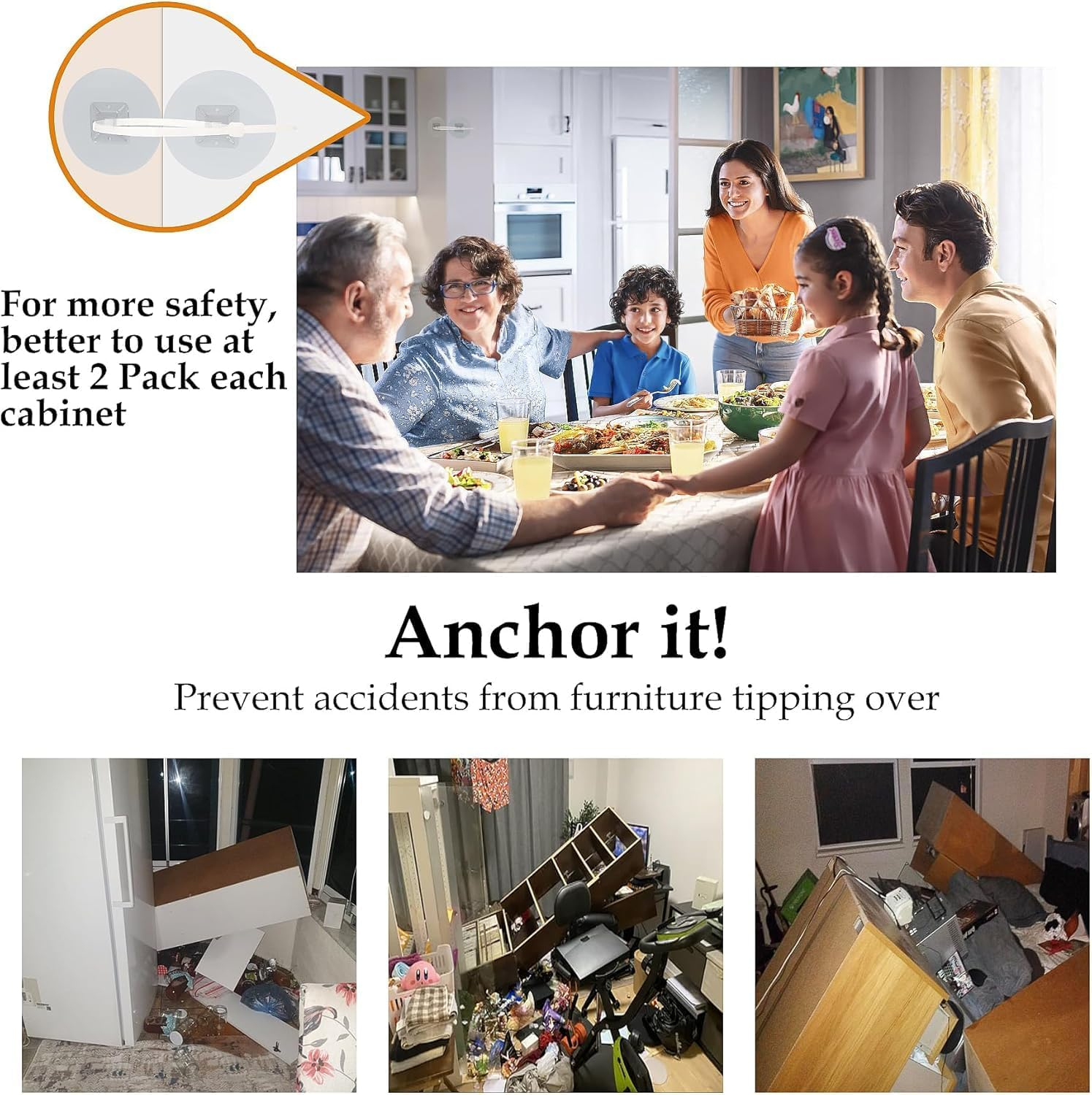Chionwen Furniture Anchors 30-Pack, Baby Proofing No Drill Straps, Self-Adhesive Anti-Tip Earthquake Straps for Cabinets/Bookcases/Tv Stands image number 3