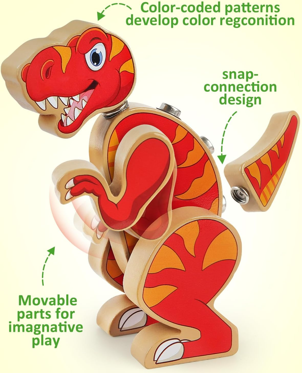 Coogam Dinosaur Building Block Set, Wooden Snap-Connection Dinosaur Builders, STEM Take Apart Dino Playset, Fine Motor Skill Educational Learning Toy Gift for 3 4 5 Years Old Kids image number 2