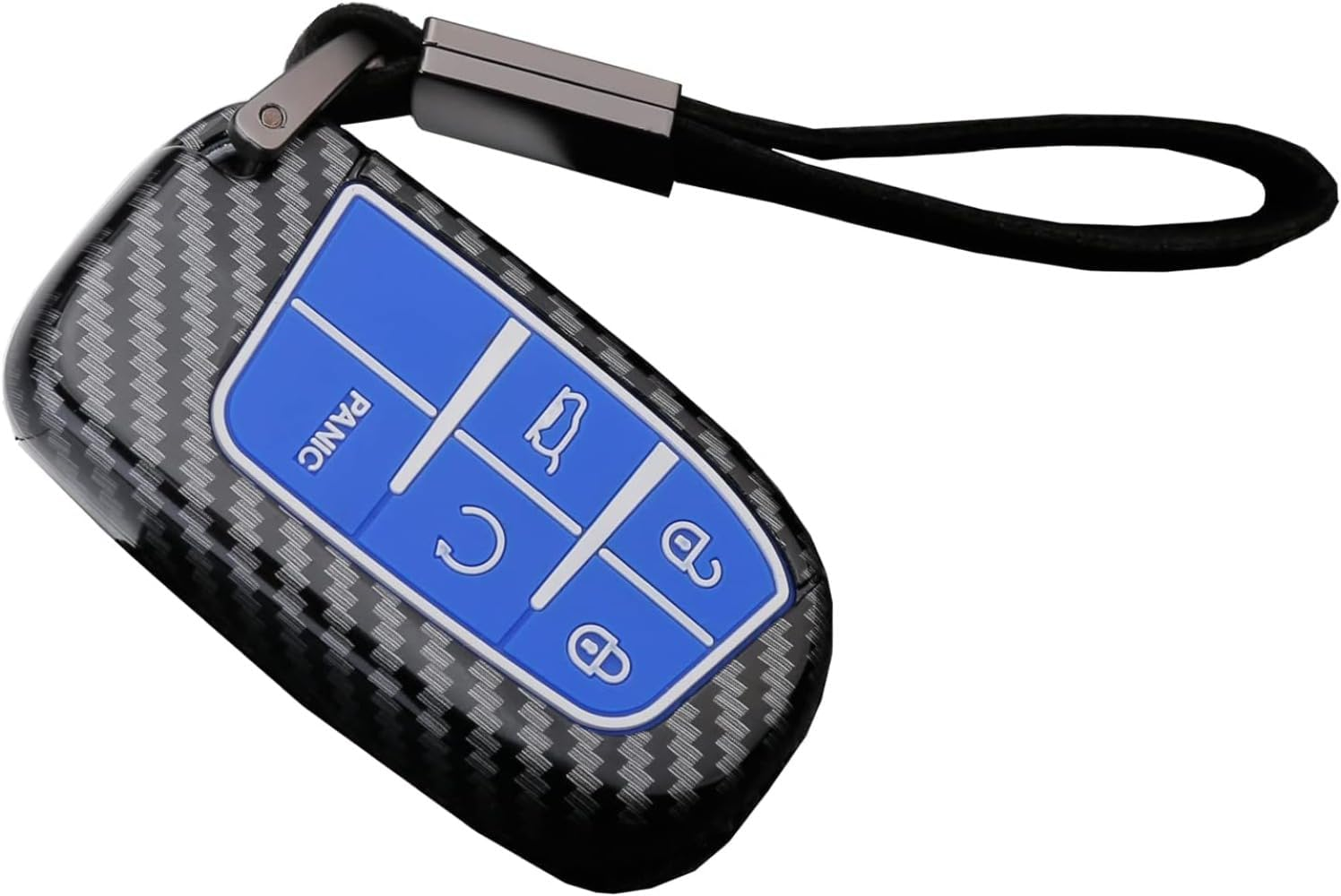 5 Buttons Carbon Fiber Style Key Fob Cover Case Fit for Jeep Grand Cherokee Renegade Chrysler 200 300 Dodge RAM Durango Charger Challenger Journey Dart Fiat Keyless Entry Remote Case Holder (Black)